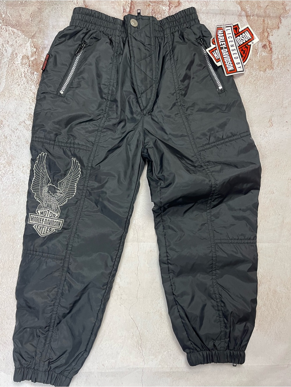 Harley-Davidson Black Nylon Pants with Eagle Embroidered Logo